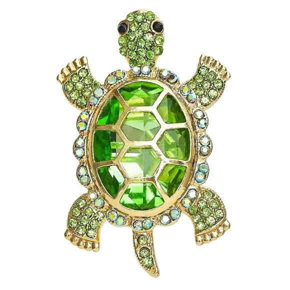 Green Turtle Rhinestone Brooch Pin Stylish Sea Sparkle Glam glass - Picture 1 of 3